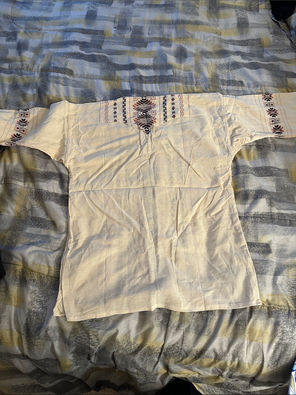 MEXICANA Cream Embroidered Peasant Top with Brown and Black Accents - Picture 5 of 9